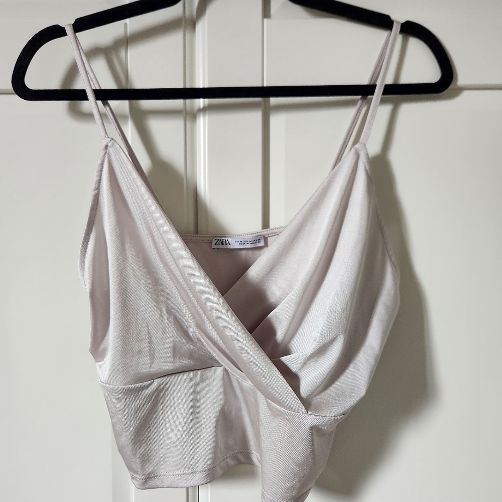 ZARA satin silver crop top Size M
